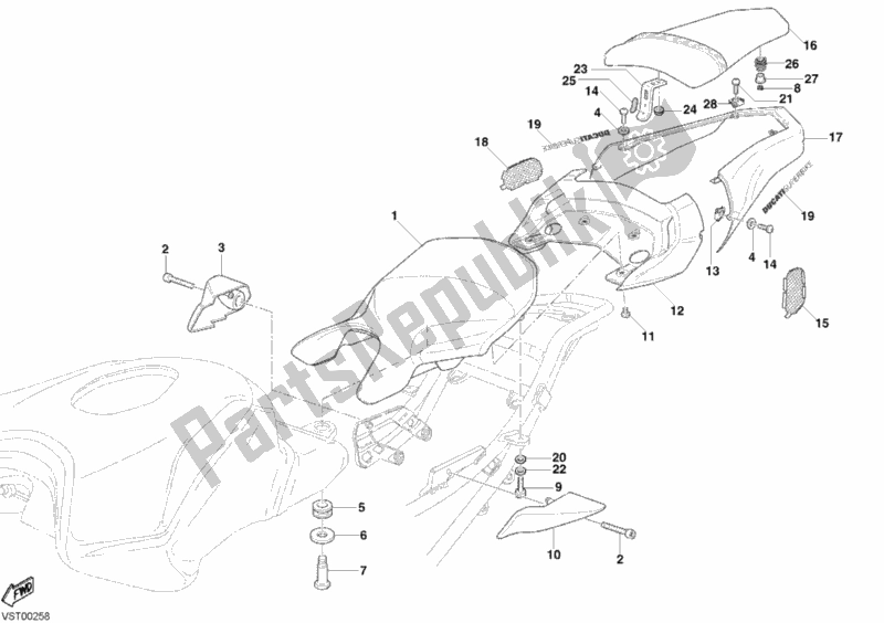 All parts for the Seat of the Ducati Superbike 749 Dark 2005